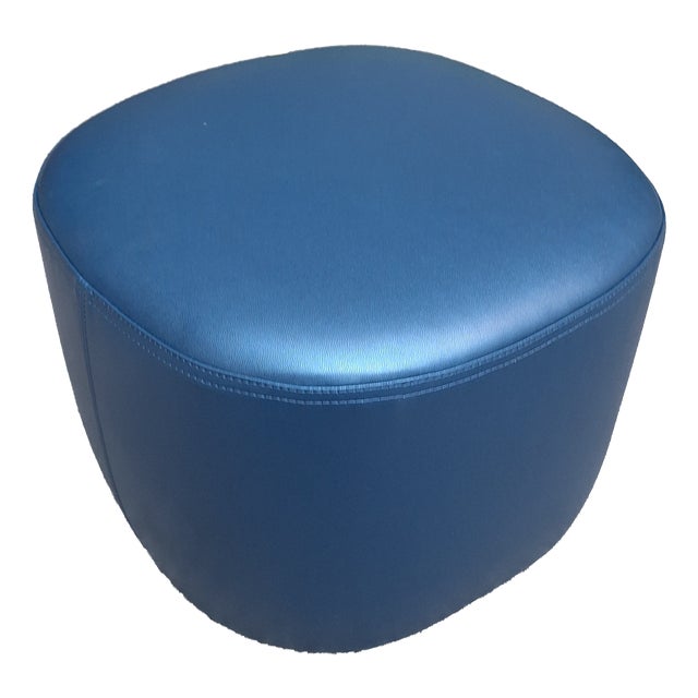 Pouf in Blue Leather by Molteni and C. For Sale
