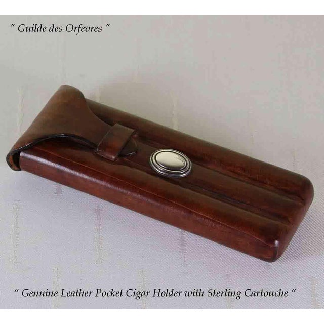 Classical Roman Fine Genuine Leather Cigar-Holders With Sterling Silver Cartouche For Sale - Image 3 of 10