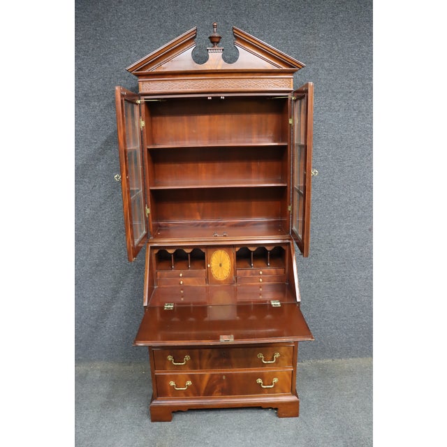 Brown Council Craftsmen Mahogany Secretary Bookcase With Glass Doors & Drop Front Desk For Sale - Image 8 of 14