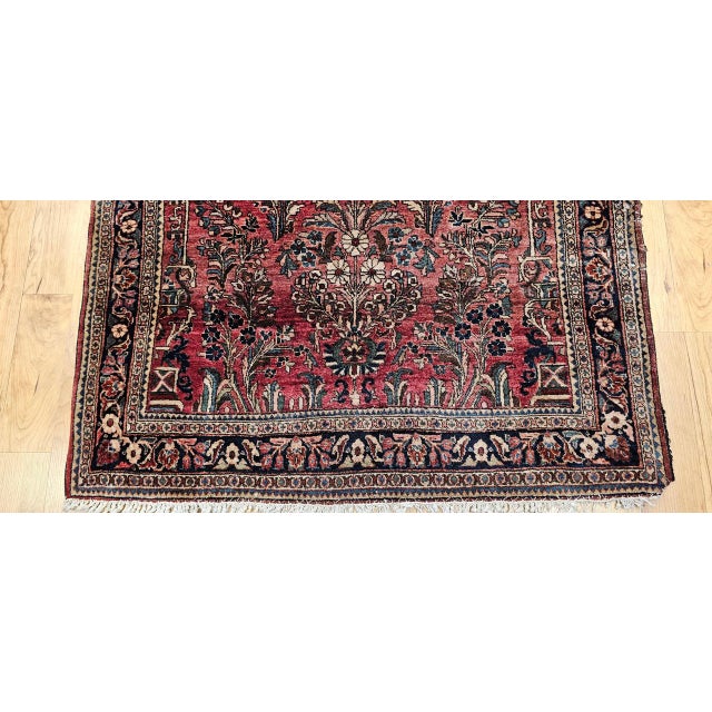 Antique Persian Sarouk Area Rug, Hand-Knotted Wool, Allover Floral Pattern, 3x5, Red & Navy For Sale - Image 11 of 16