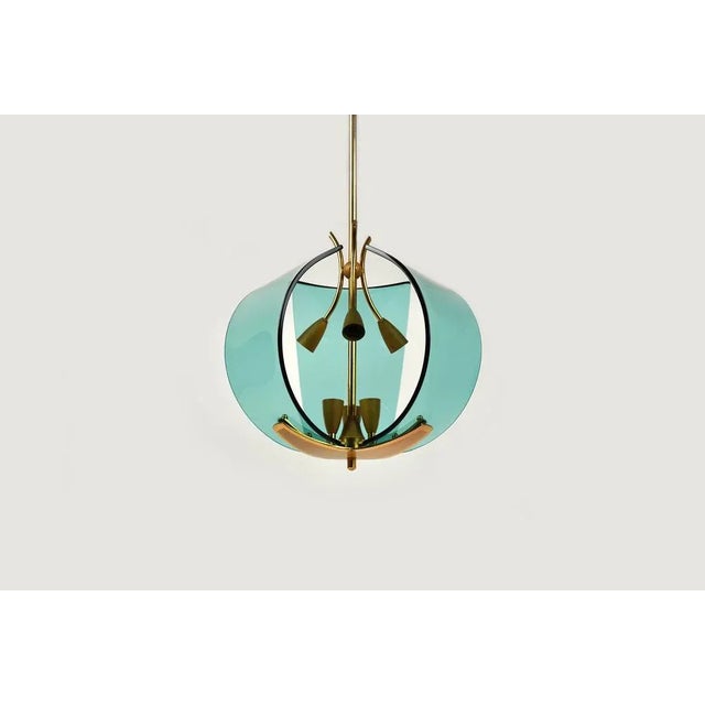 Mid-Century Italian Pendant Lamp in Brass and Glass by Fontana Arte, 1950s For Sale - Image 10 of 11