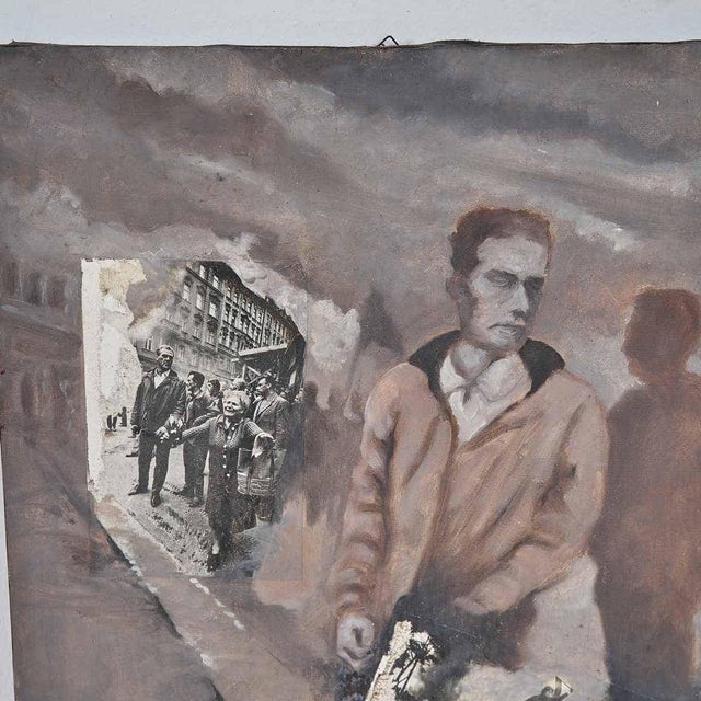 Vintage Oil Painting on Canvas with Artistic Photomontage, 1980s