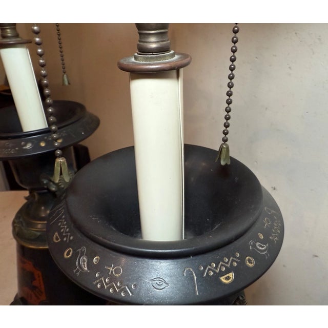 Antique Egyptian Revival Figural Bronze Marble Urn Ewer Table Lamps - a Pair For Sale - Image 17 of 18