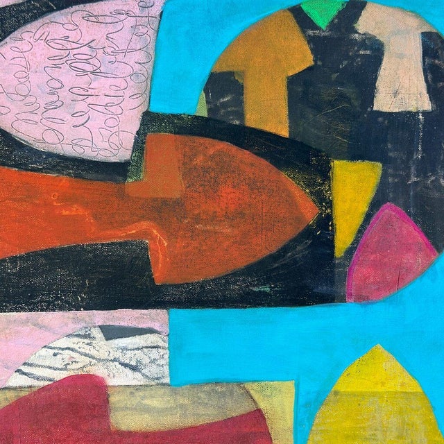2020s Christiane Corcelle "Open Route I" Acrylic and Collage on Canvas, Colorful Abstract Painting in Teal, Rust and Black, 2026 For Sale - Image 5 of 6