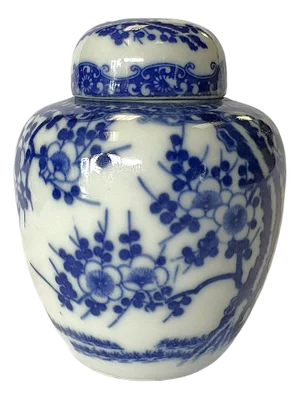 Vintage Petite Blue and White Cherry Blossom Ginger Jar/ Double Steaming Jar