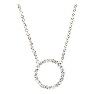 1 CTW Diamond Round Pendant Necklace, 18k White Gold, Length 18 Inches For Sale