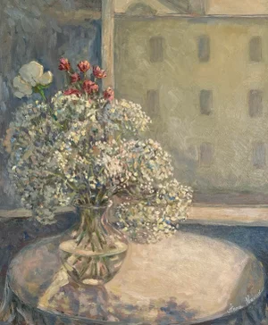 "The Light From the Window" Original Impressionist Flower Oil on Canvas Still Life Painting Art by Anna Novick