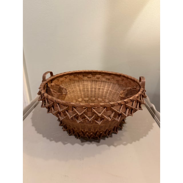 Native American Rare Early 20th Century Double Handled Porcupine Coil Curl Basket With Miniature Interior Pockets For Sale - Image 3 of 10