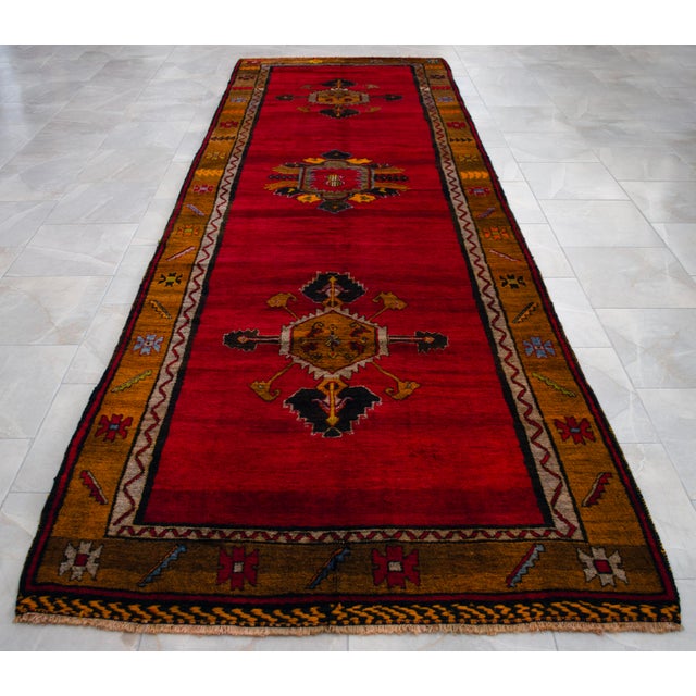 Textile 1950s Masterpiece Hand Knotted Turkish Rug for Living Room, Large Runner Rug, Gallerie Rug, Kitchen Decor- 4′7″ X 13′5″ For Sale - Image 7 of 17