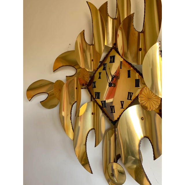 Curtis Jere Mid Century Modern Torch Cut Brutalist Wall Clock Sculpture Attributed to William Vost for Curtis Jere For Sale - Image 4 of 11