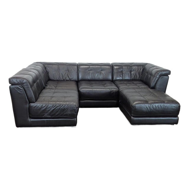 Chateau D’Ax Brown Leather Sectional Sofa - Modern L-Shaped Couch For Sale
