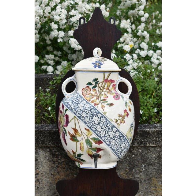 French Art Nouveau Ceramic Terre de Fer Wall Fountain from Longchamp, 1890s For Sale - Image 4 of 18
