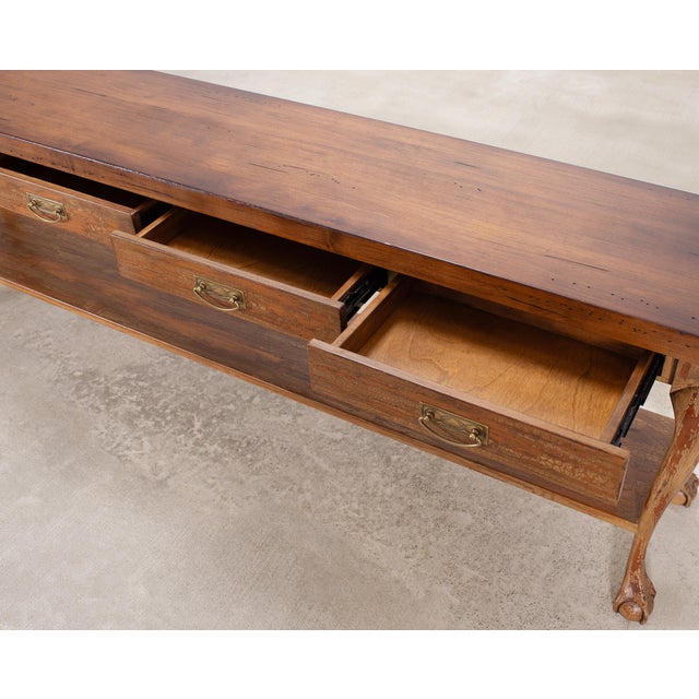 English Queen Anne Style Walnut Two-Tier Console Table 6 Ft For Sale - Image 13 of 18
