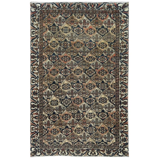 1960s Colorful, Hand Knotted Vintage Persian Bakhtiar With Repetitive Diamond Garden Design, Distressed Wool, Rug For Sale - Image 13 of 13