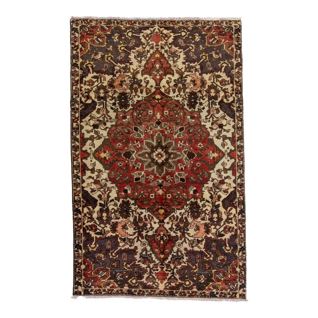 Vintage Medallion Persian Bakhtiari Wool Rug With Red Color For Sale