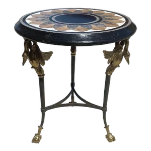 1970s Vintage Maitland Smith Brass & Marble Inlay Swan & Claw Foot Side Table