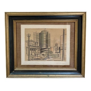 Mid 20th Century Columbus Cityscape Drawing by William Arter, Framed For Sale