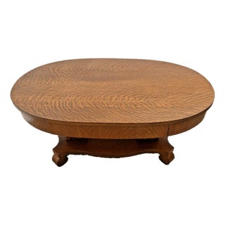 Antique Tiger Oak Oval Center Table Parlor Coffee Table Arts & Crafts Mission For Sale