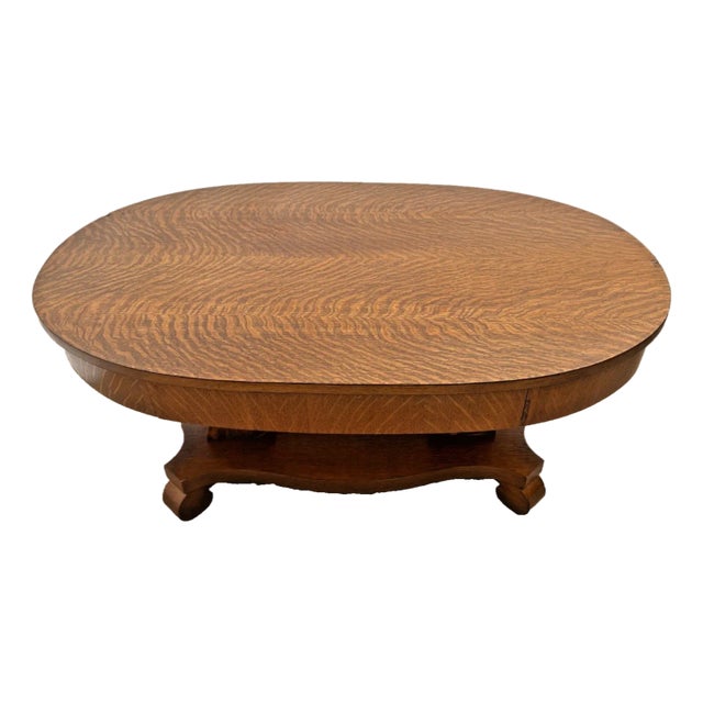 Antique Tiger Oak Oval Center Table Parlor Coffee Table Arts & Crafts Mission For Sale