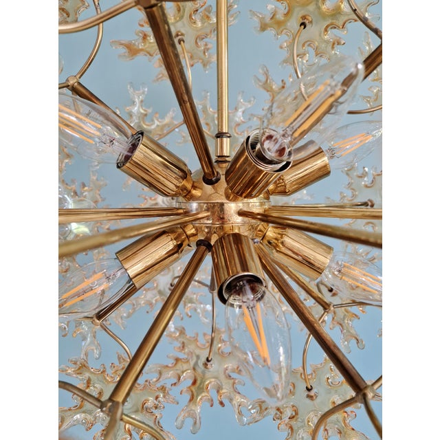 German Sputnik Chandelier in Brass and Amber Murano Glass from Sische, 1960 For Sale - Image 13 of 18