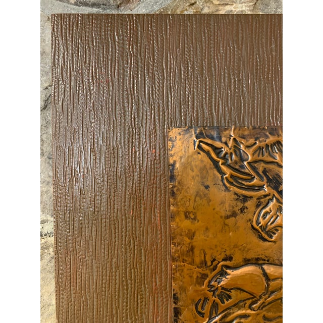 Pair of MCM Copper Tone Repoussé Panther Panels | Mounted on Wood Board For Sale - Image 10 of 12