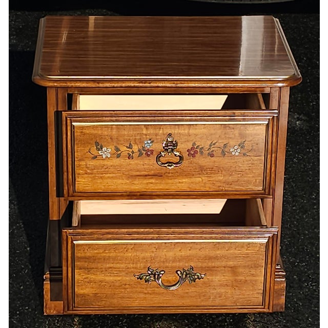 Henry Link Furniture Ornate and Partial Gilt Two Drawer Nightstand in great vintage condition. Measures 24" in width, 17"...