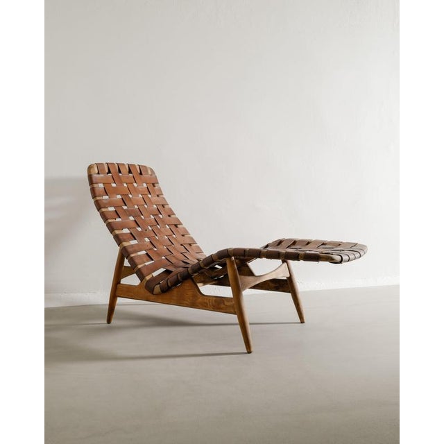 Wood Danish Mid-Century Wooden & Brown Leather Chaise Lounge Chair by Arne Vodder for Bovirke, 1950s For Sale - Image 7 of 7