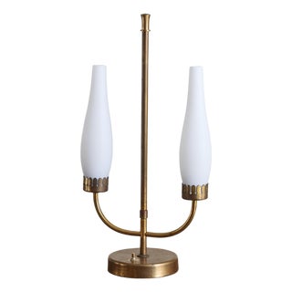 Italian Brass Table Lamp with Frosted Glass Shades, 1950s For Sale