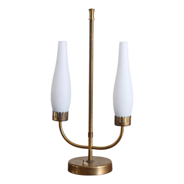 Italian Brass Table Lamp with Frosted Glass Shades, 1950s For Sale
