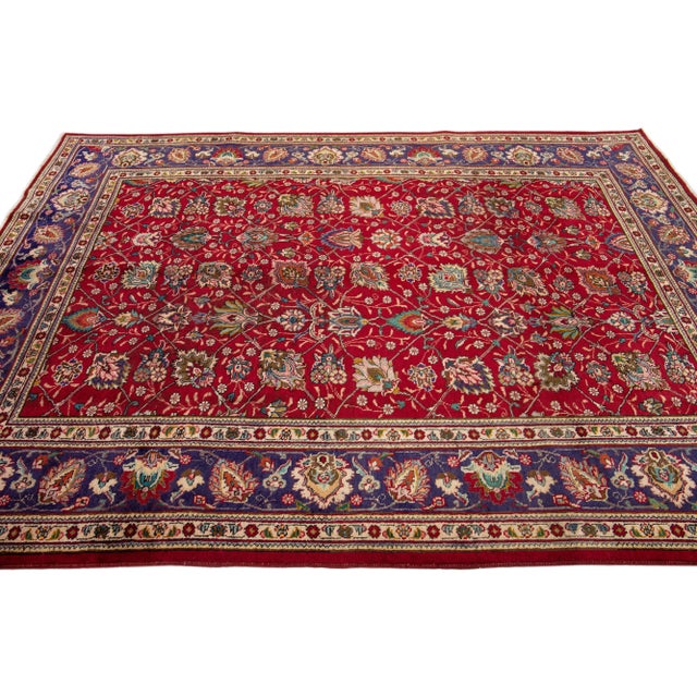 1960s 1960s Vintage Persian Tabriz Handmade All-Over Red Wool Rug For Sale - Image 5 of 7