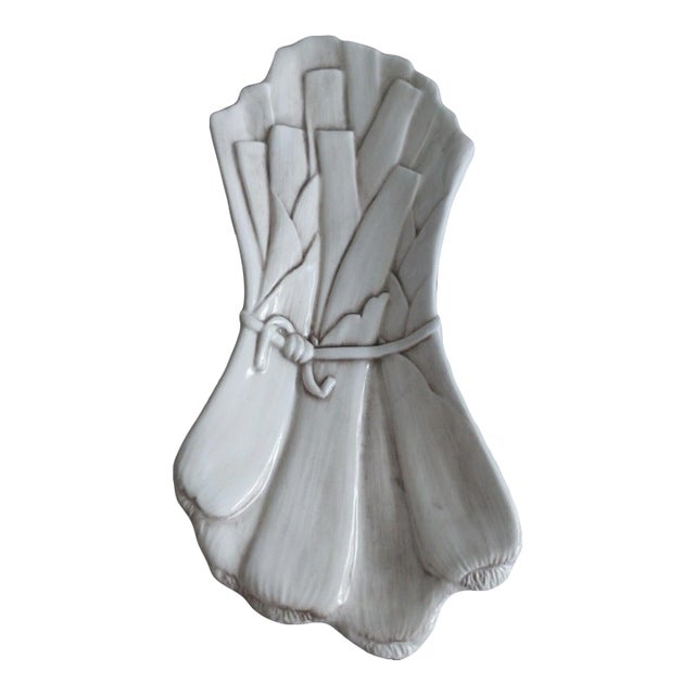 Italian Majolica Leek Vegetable Decorative Plate or Spoon Rest For Sale