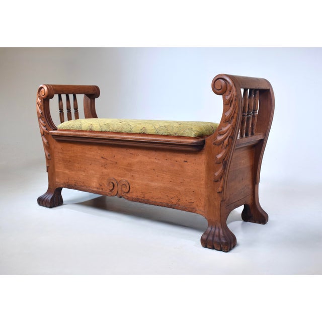 American Late 19th C. High Victorian White Oak Storage Bench, Hand-Carved, Usa For Sale - Image 3 of 16