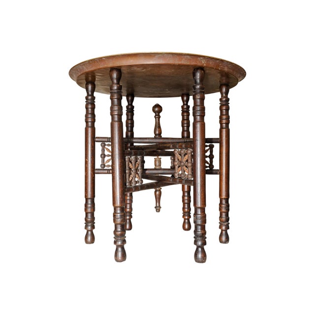 A Traditional Liberty of London Style Hand Crafted Middle Eastern Folding Tea Table with Removable Brass Circular Tray,...