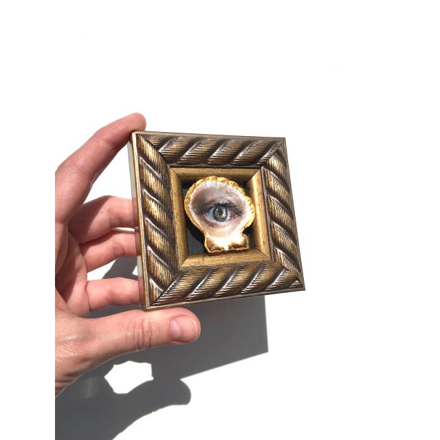 Original Painting on Shell Framed Lover's Eye Victorian Style Wall Decor by Artist Valeriya Serova For Sale - Image 4 of 9