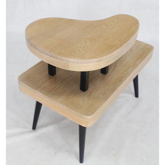 Cerused Oak Two-Tier Mid-Century Modern Organic Two-Tone End Tables Stands - a Pair For Sale - Image 9 of 10