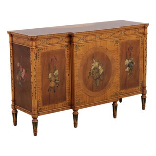 Vintage Adams Style Inlaid Satinwood & Painted Commode For Sale