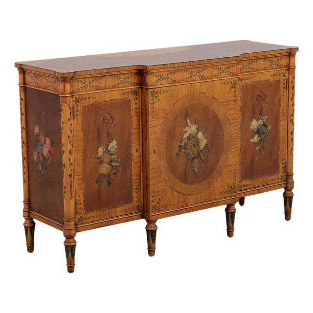 Vintage Adams Style Inlaid Satinwood & Painted Commode For Sale