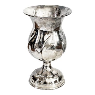 English Sheffield Plate Silver-Tone Goblet-Style Decorative Vase 6.25" H For Sale
