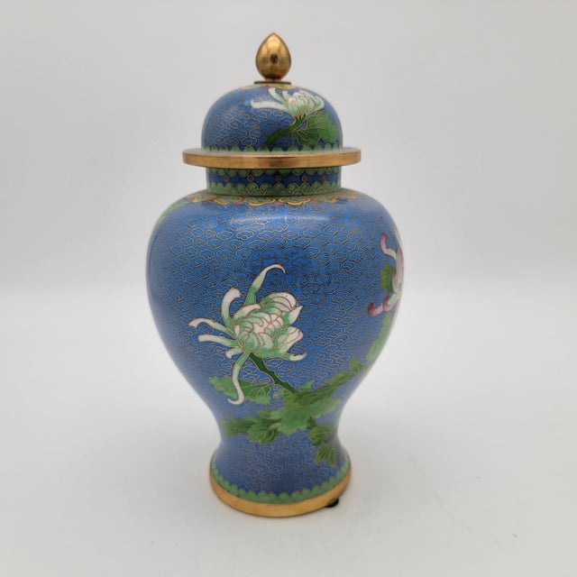 Chinese Large Blue Chinese Cloisonne Urn For Sale - Image 3 of 11