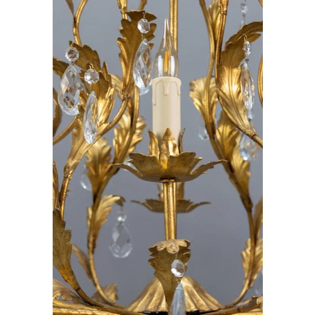 Hollywood Regency Style Gilt Metal and Crystal Glass Six-Light Chandelier, Italy For Sale - Image 12 of 18