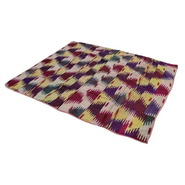 Old / Antique Gorgeous handwoven silk Ikat weaving in rich magenta, Yellow-green and purple color, circa late early 20th...