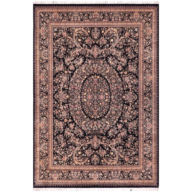 Art Nouveau Pak-Persian Black/Black Wool Rug - 9'2'' X 12'4'' For Sale - Image 9 of 9
