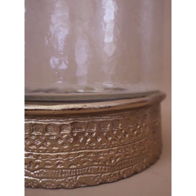Traditional Textured Glass & Decorative Metal Base Hurricane by Wildwood For Sale - Image 3 of 4