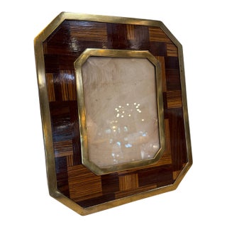 Vintage Geometric Wood and Brass Picture Frame For Sale