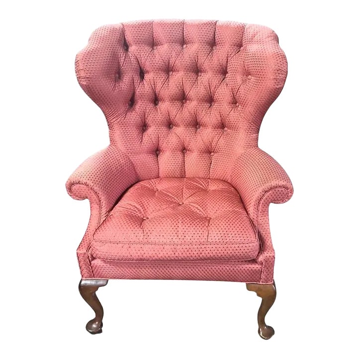 Baker Furniture Company Button Tufted Upholstered Wing Chair Vintage