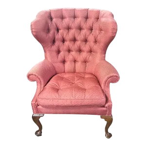 Baker Furniture Company Button Tufted Upholstered Wing Chair - Vintage Early 21st Century