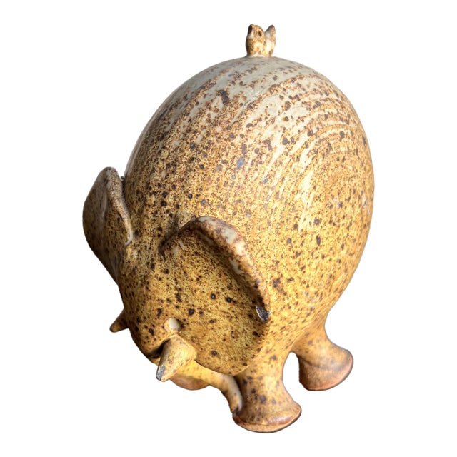 Mid-Century Modern Studio Art Pottery Elephant With Bird, Stoneware For Sale