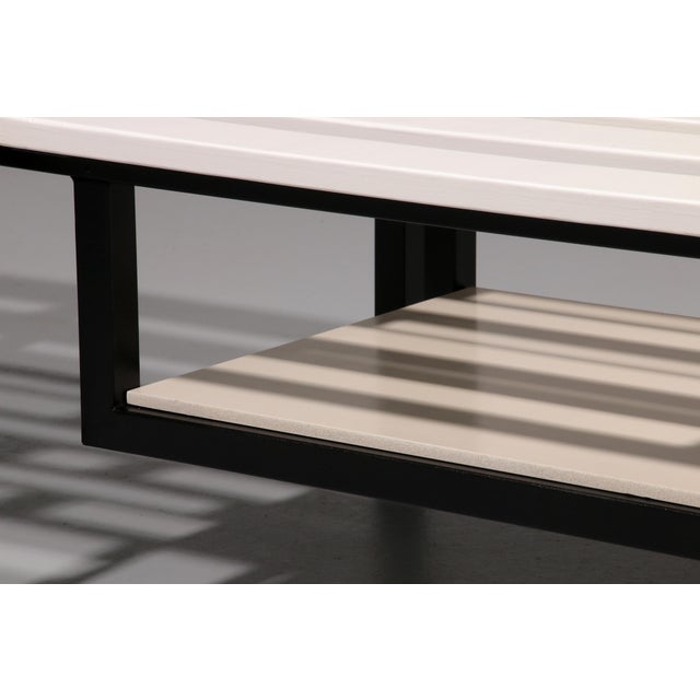 Vintage White Wooden Bench with Black Metal Frame, 1950s For Sale - Image 9 of 13