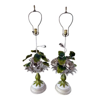 Vintage Italian Toleware Floral Lamps 38" Tall Hollywood Regency Cottagecore - a Pair For Sale