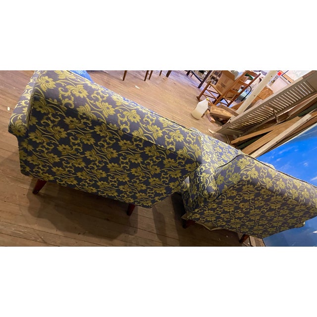 Mid 20th Century Blue Shiny & Matt Lime Green Floral Upholstery Club Lounge Chair For Sale - Image 4 of 12
